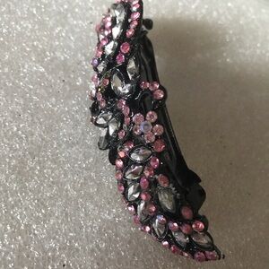 Pink Crystal Embellished Black Hair Clip